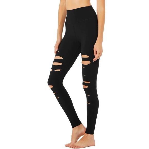 Alo High-Waist Ripped Warrior Legging Black Size Small